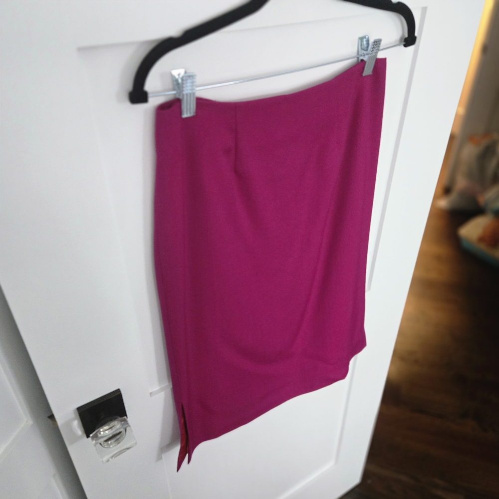 Vintage Albert Chan Magenta Pencil Midi Skirt With Side Slit Size 6 100% Wool - Picture 12 of 13